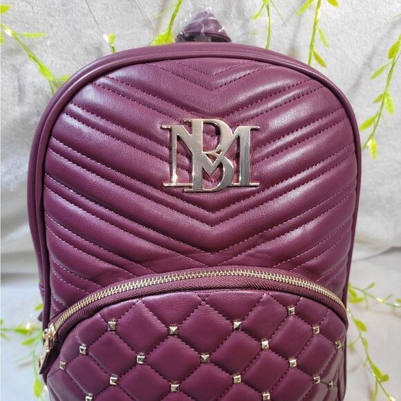 NWT Badgley Mischka Pocket Studded Backpack in Plum - Picture 12 of 14